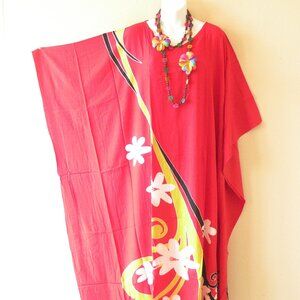 KD429 Floral Batik Hand Painted Plus Batwing VNeck Kaftan Dolman Women Dress